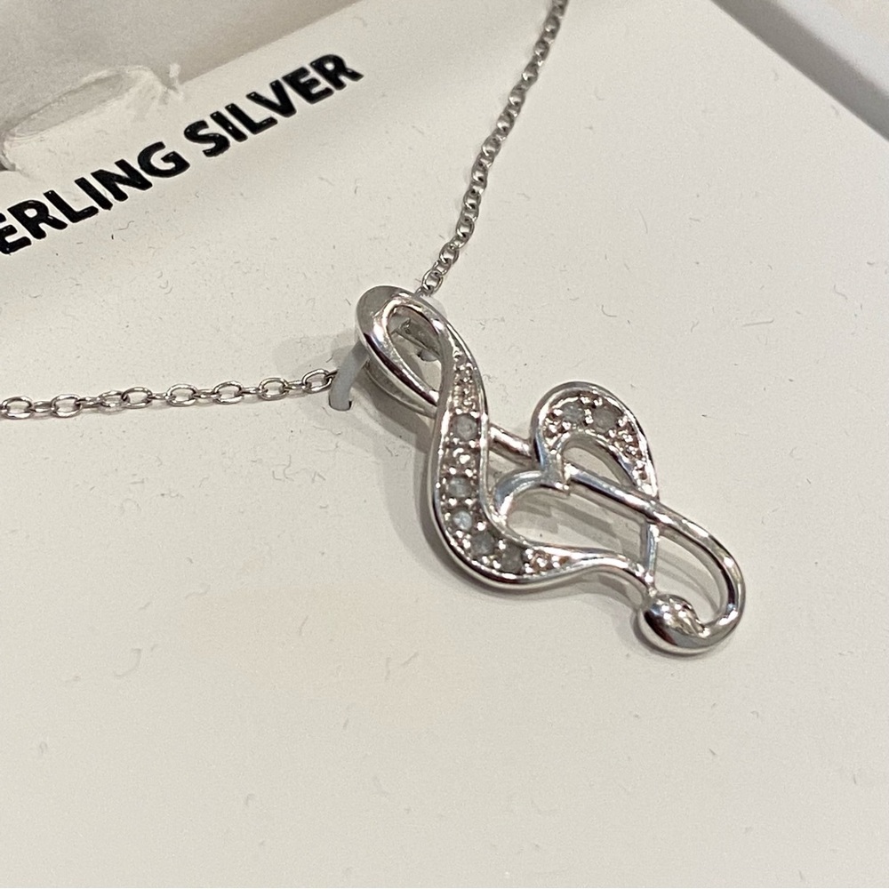 Music Note and Heart Sterling Silver 18” Necklace